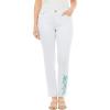 Woman Within Plus Size Straight-Leg Stretch Denim Five-Pocket Jeans(White Pastel Floral Embroidery)