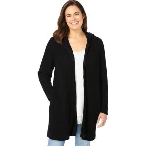 Woman Within Plus Size Hoodie Shaker Cardigan Sweater(Black)