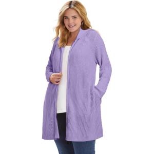 Woman Within Plus Size Hoodie Shaker Cardigan Sweater(Soft Iris)