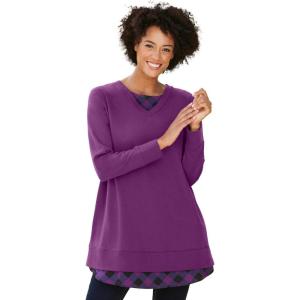 Woman Within Plus Size Layered Look Sweatshirt(Plum Purple Plaid)