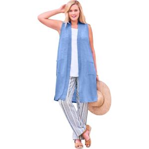 Woman Within Plus Size Lightweight Linen Vest Sweater(French Blue)