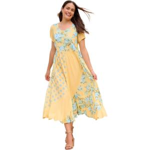 Woman Within Plus Size Mixed Print Maxi Dress(Banana Blue Pretty Rose)