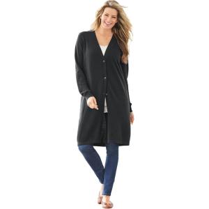 Woman Within Plus Size Perfect Cotton Duster Sweater(Black)