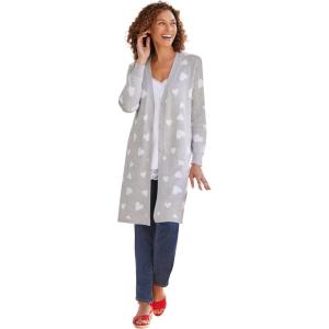 Woman Within Plus Size Perfect Cotton Duster Sweater(Heather Grey Scattered Hearts)