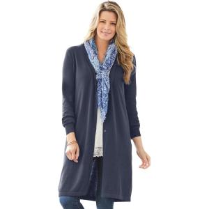 Woman Within Plus Size Perfect Cotton Duster Sweater(Navy)