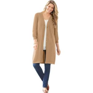 Woman Within Plus Size Perfect Cotton Duster Sweater(Soft Camel)