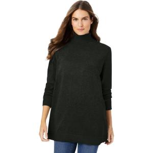 Woman Within Plus Size Perfect Long Sleeve Turtleneck Sweater(Black)