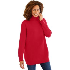 Woman Within Plus Size Perfect Long Sleeve Turtleneck Sweater(Classic Red)