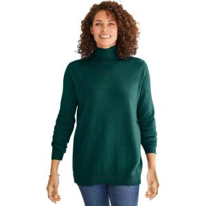 Woman Within Plus Size Perfect Long Sleeve Turtleneck Sweater(Emerald Green)
