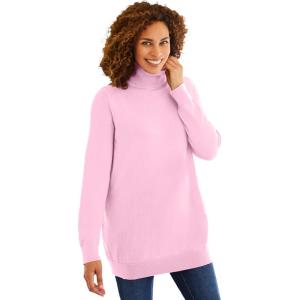 Woman Within Plus Size Perfect Long Sleeve Turtleneck Sweater(Pink)