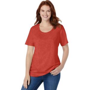 Woman Within Plus Size Perfect Short-Sleeve Scoopneck Tee(Burnt Red)