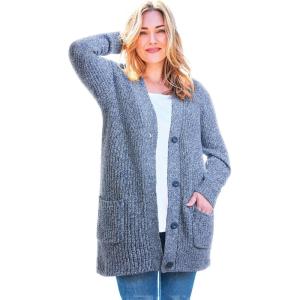 Woman Within Plus Size Petite Button-Front Shaker Cardigan Sweater(Royal Navy White Marled)