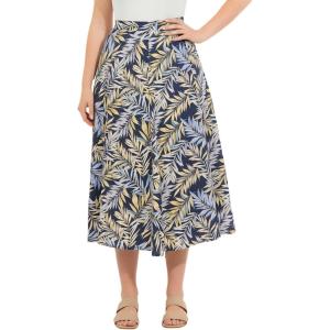 Woman Within Plus Size Print Linen-Blend Midi Skirt (Petite Available)(Navy Sunset Palm)