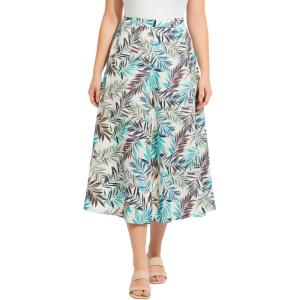 Woman Within Plus Size Print Linen-Blend Midi Skirt (Petite Available)(White Sunset Palm)