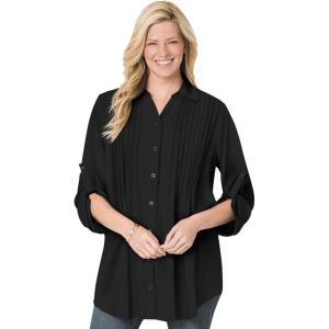 Woman Within Plus Size Rayon Pintucked Effortless Tunic Blouse(Black)