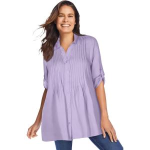 Woman Within Plus Size Rayon Pintucked Effortless Tunic Blouse(Pale Lilac)