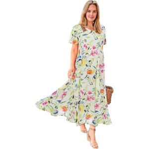 Woman Within Plus Size Short-Sleeve Crinkle Dress(White Multi Watercolor)