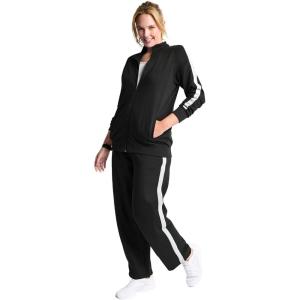 Woman Within Plus Size Side Stripe French Terry Zip Jacket(Black White)