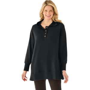 Woman Within Plus Size Snap Hoodie Pocket Sweatshirt(Black)