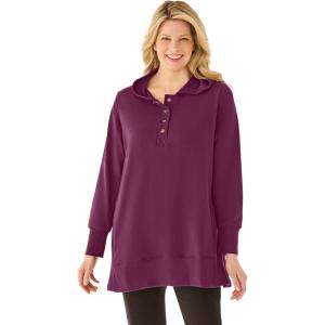 Woman Within Plus Size Snap Hoodie Pocket Sweatshirt(Deep Claret)
