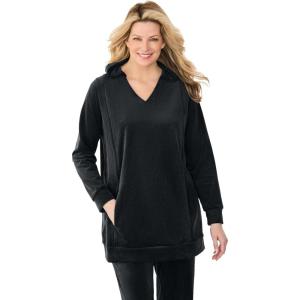 Woman Within Plus Size Velour Hoodie Sweatshirt(Black)