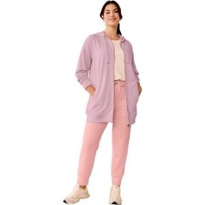 ellos Women’s Plus Size Long Zip Front Hoodie French Terry Long Oversized Lightweight Jacket(Wood Rose Pink)