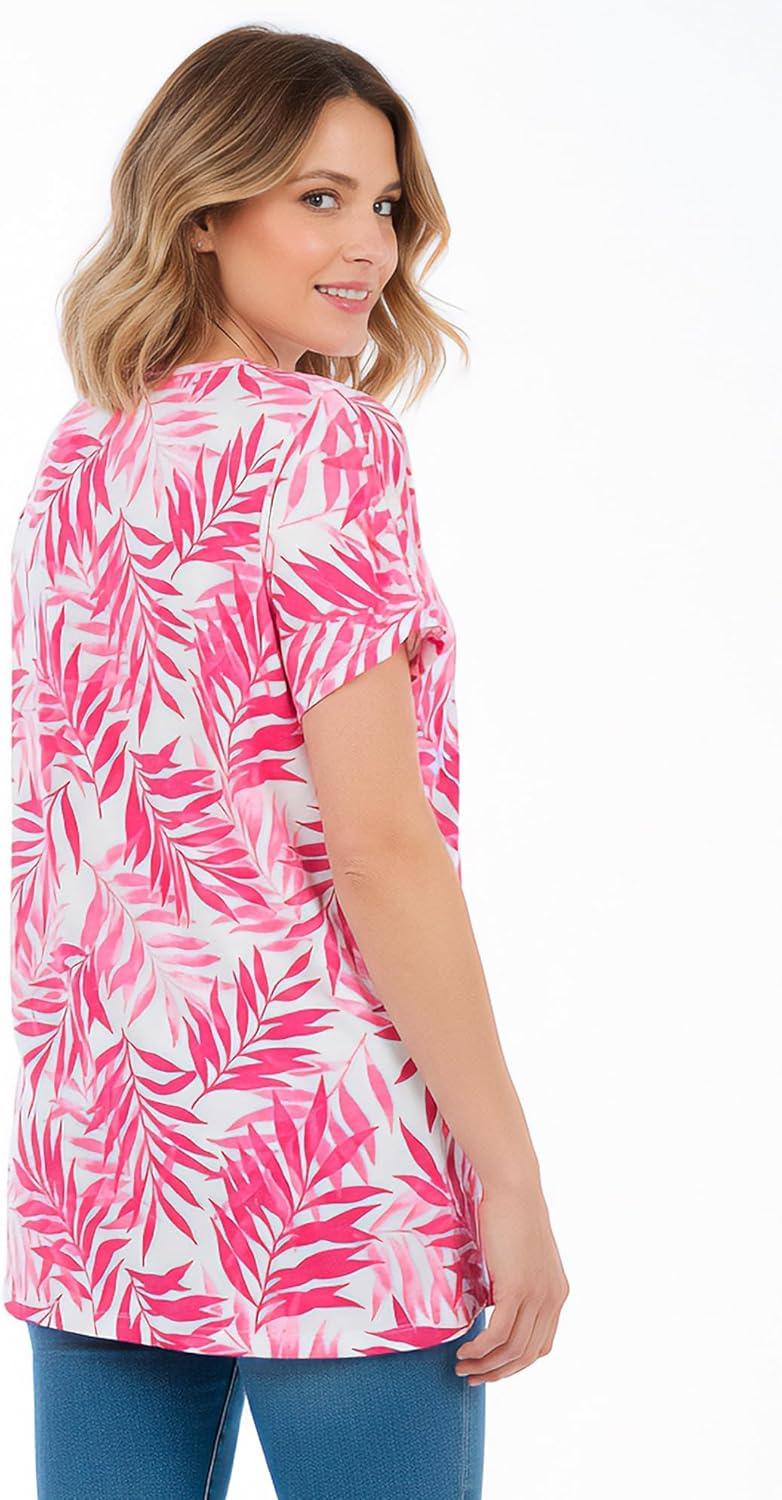 imageWoman Within Plus Size Perfect Printed Crewneck TunicRaspberry Palm Leaves