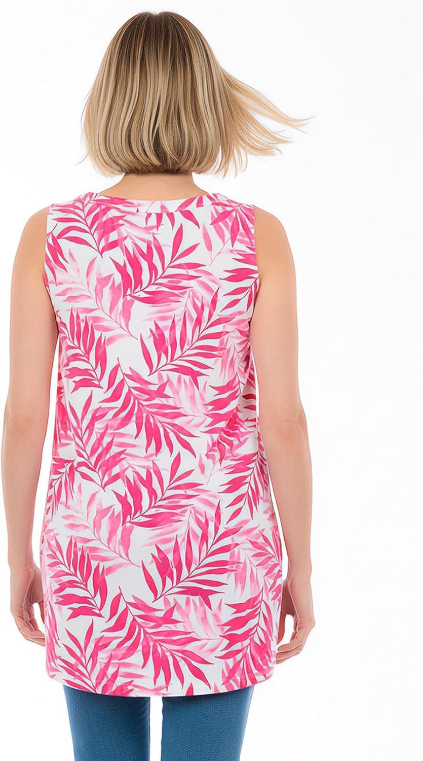 imageWoman Within Plus Size Perfect Printed Sleeveless Shirred VNeck TunicRaspberry Palm Leaves