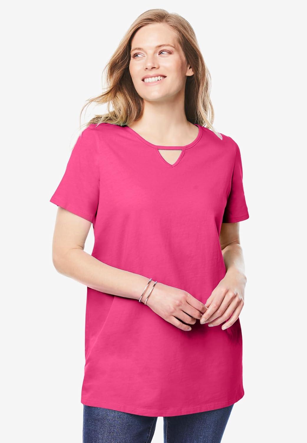 imageWoman Within Plus Size Perfect ShortSleeve Keyhole TeeAzure Blue