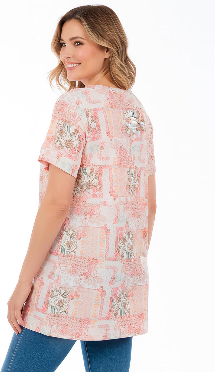 imageWoman Within Plus Size Short Sleeve Watercolor TunicIvory Petal Patchwork