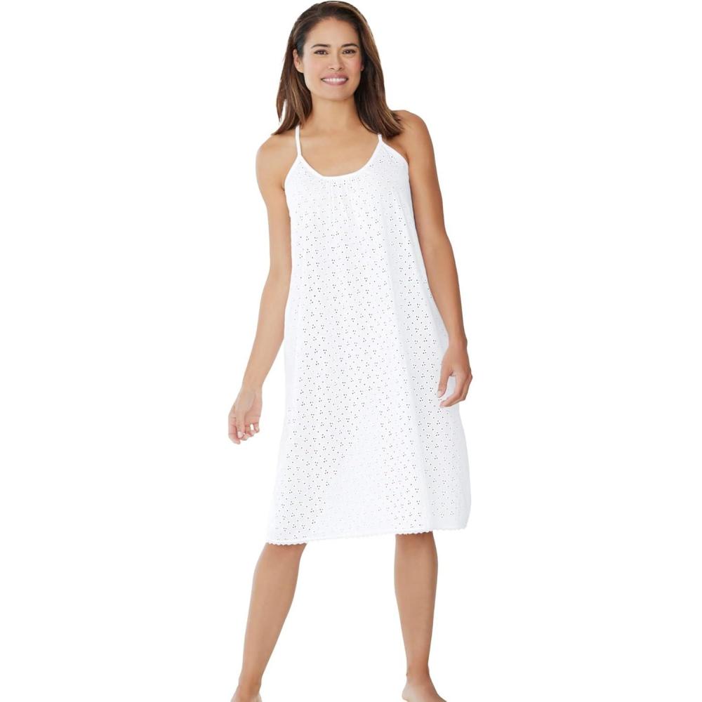 imageDreams amp Co Plus Size Breezy Eyelet Short NightgownWhite