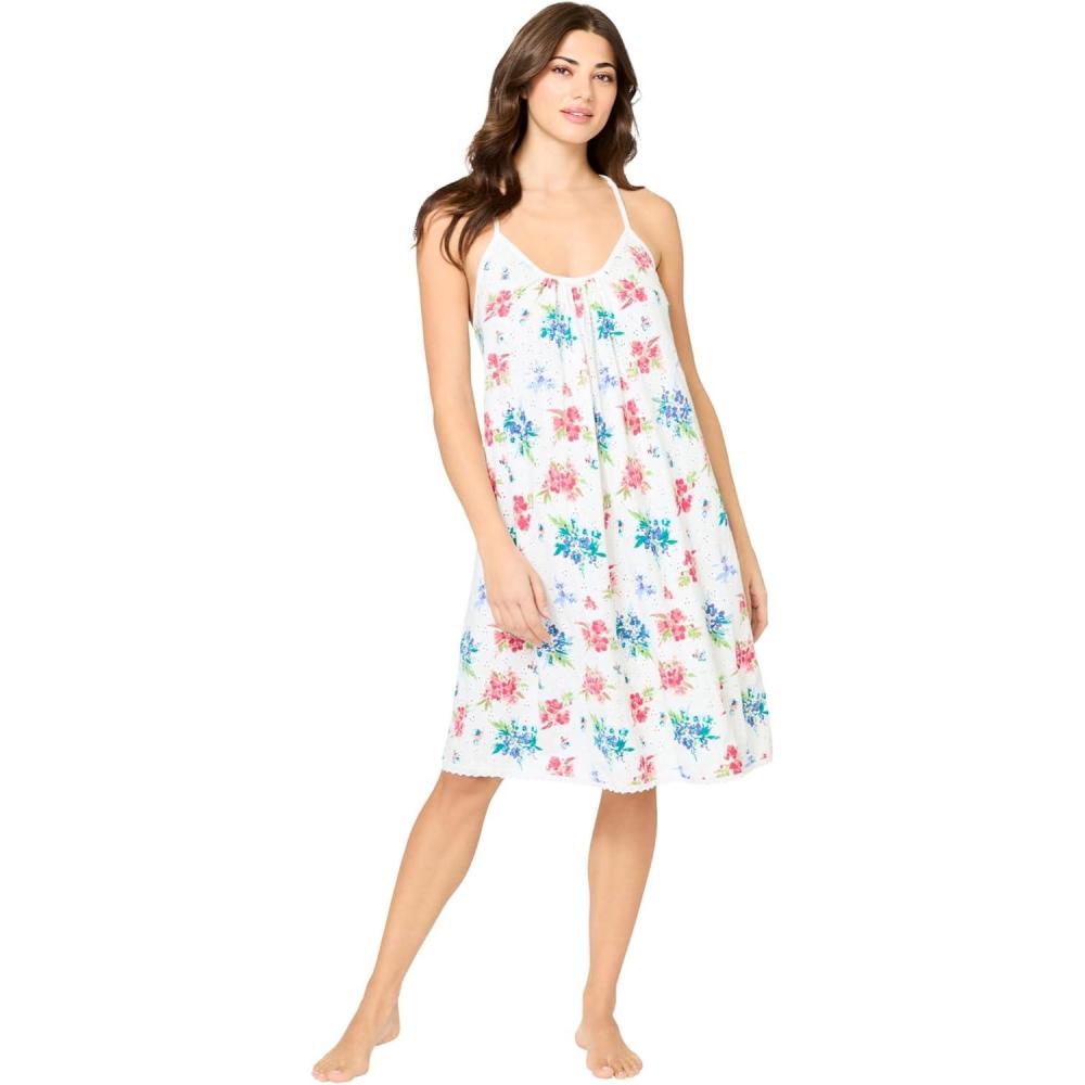 imageDreams amp Co Plus Size Breezy Eyelet Short NightgownWhite Floral
