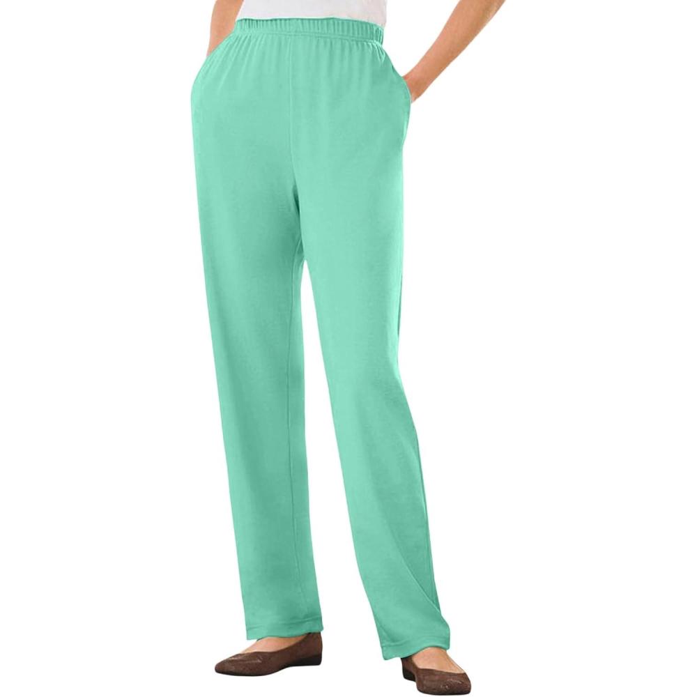 imageWoman Within Plus Size 7Day Knit Straight Leg Pant Stretch Elastic Waist Petite amp Tall AvailablePale Seafoam