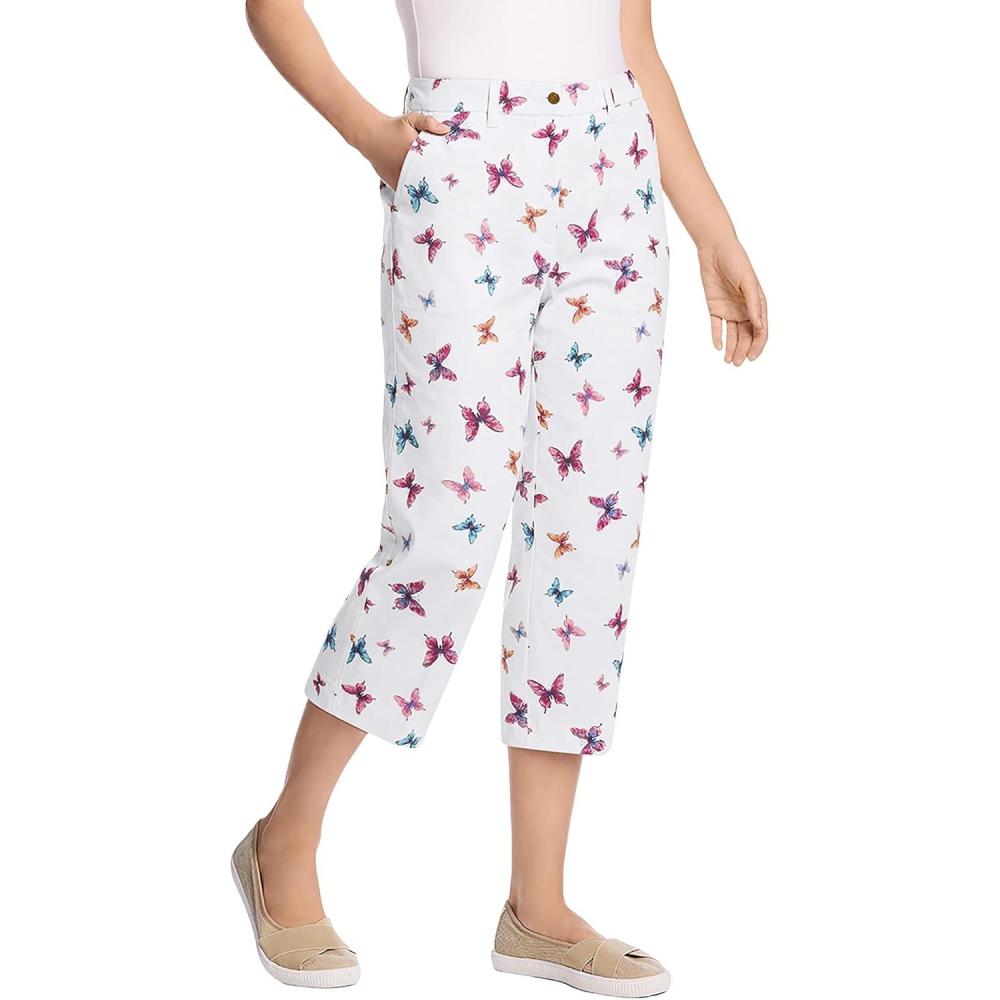 imageWoman Within Plus Size Adjustable Waist Chino CapriWhite Butterflies