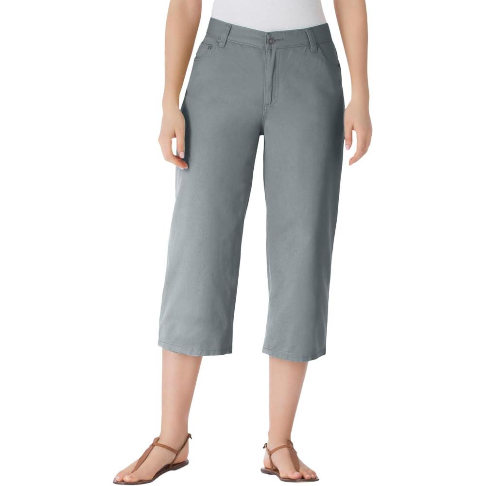 imageWoman Within Plus Size Perfect 5Pocket BackElastic Denim CapriGunmetal