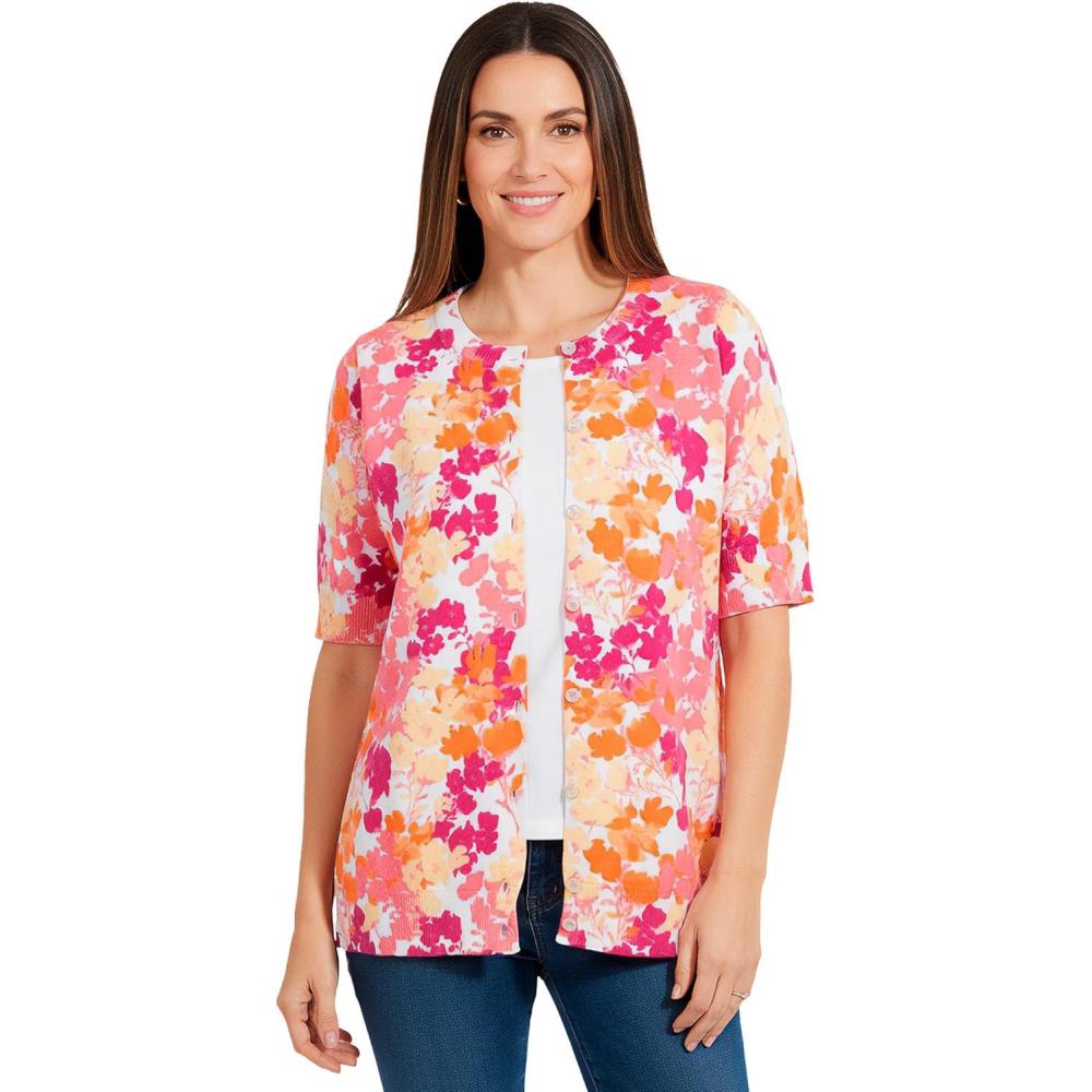 imageWoman Within Plus Size Perfect ElbowLength Sleeve Cardigan SweaterWhite Sunshine Floral