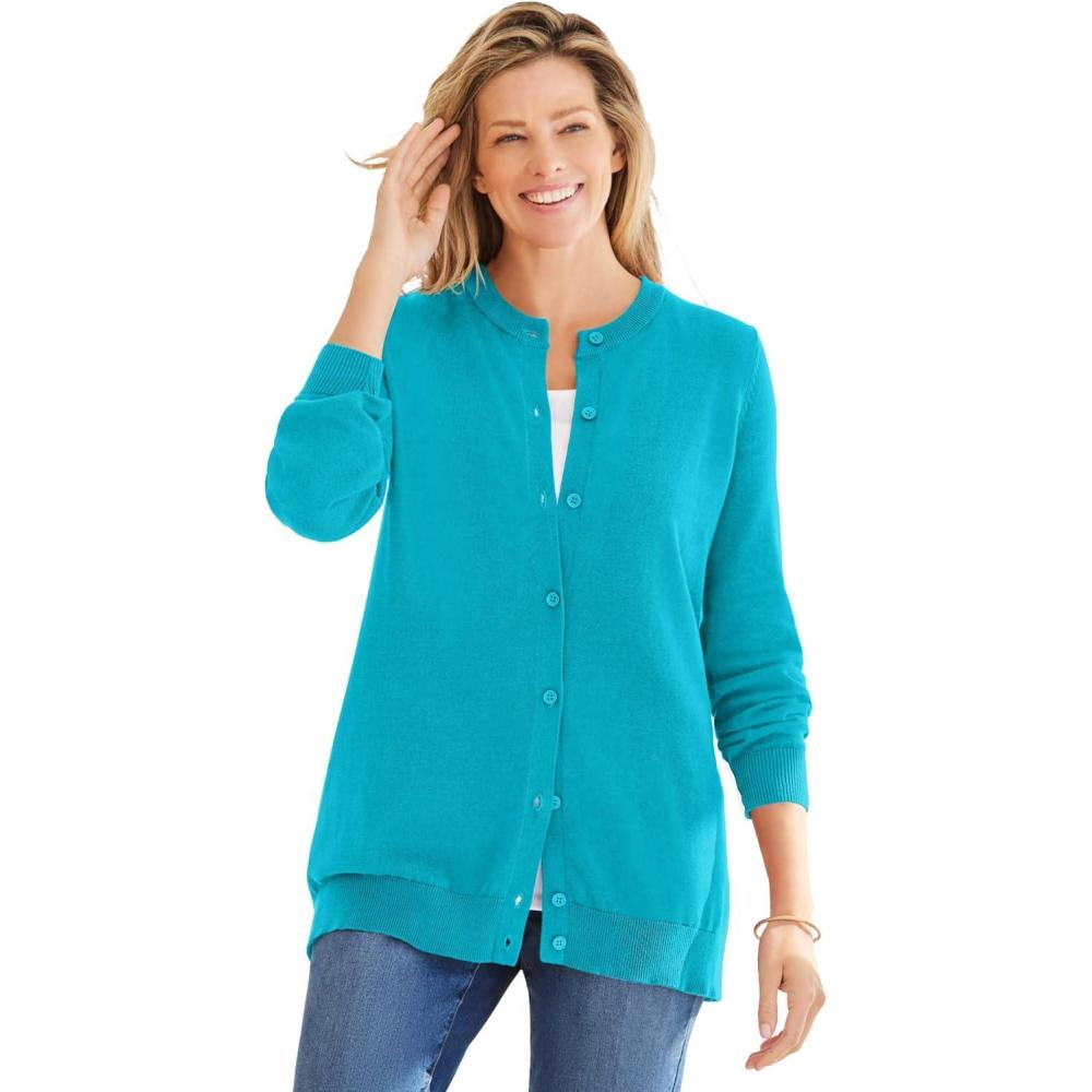 imageWoman Within Plus Size Perfect LongSleeve Cardigan SweaterPretty Turquoise