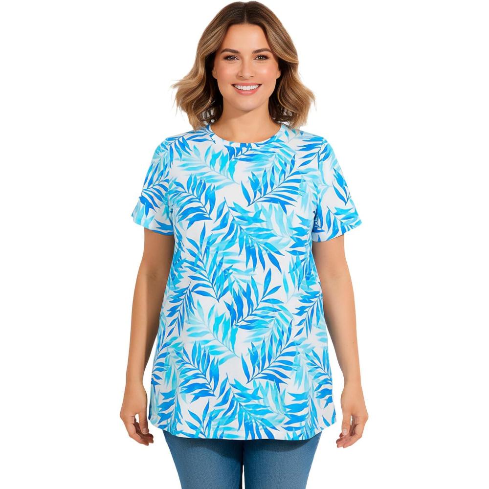 imageWoman Within Plus Size Perfect Printed ShortSleeve Crewneck TeeBlue Breezy Palms