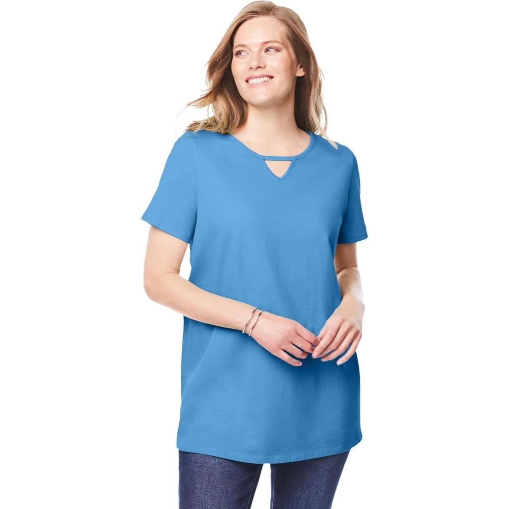 imageWoman Within Plus Size Perfect ShortSleeve Keyhole TeeAzure Blue