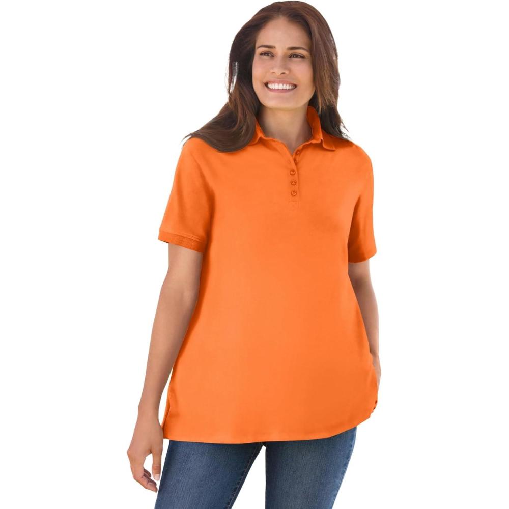 imageWoman Within Plus Size Perfect ShortSleeve Polo ShirtOrange Twist