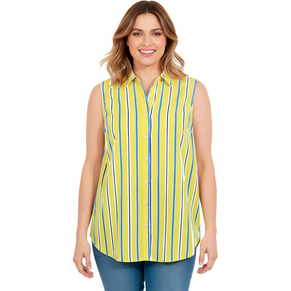 imageWoman Within Plus Size Perfect Sleeveless ShirtPrimrose Yellow Sunny Stripe