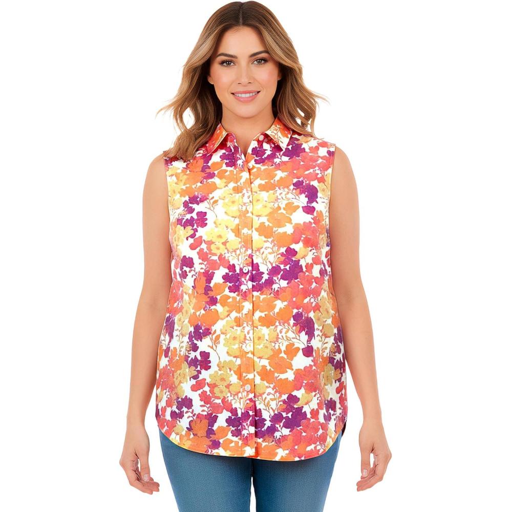 imageWoman Within Plus Size Perfect Sleeveless ShirtSunshine Pop Floral