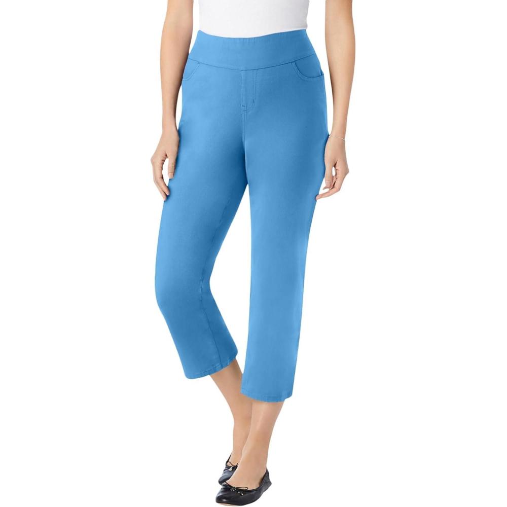 imageWoman Within Plus Size PullOn ElasticWaist Stretch Denim Capri JeansAzure Blue