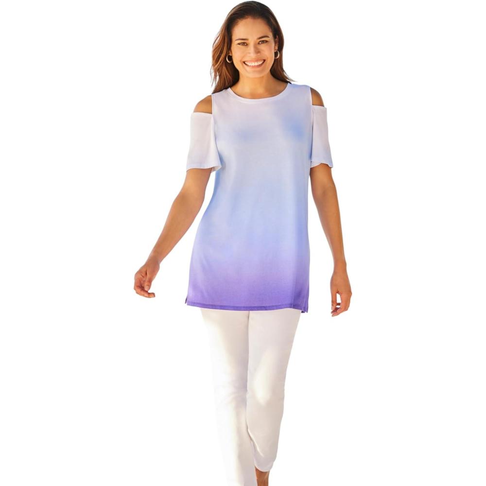 imageWoman Within Plus Size ShortSleeve ColdShoulder TeePurple Orchid Ombre