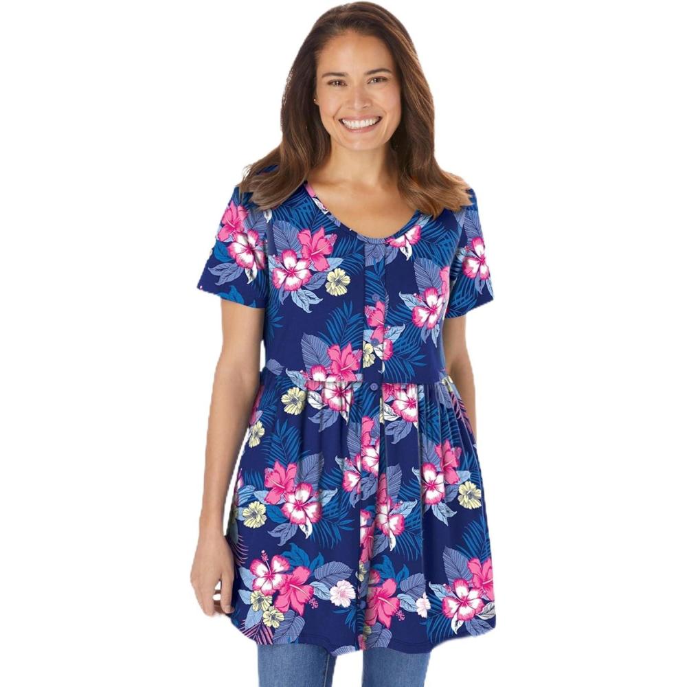 imageWoman Within Plus Size ShortSleeve Empire Waist TunicRaspberry Sorbet Dot