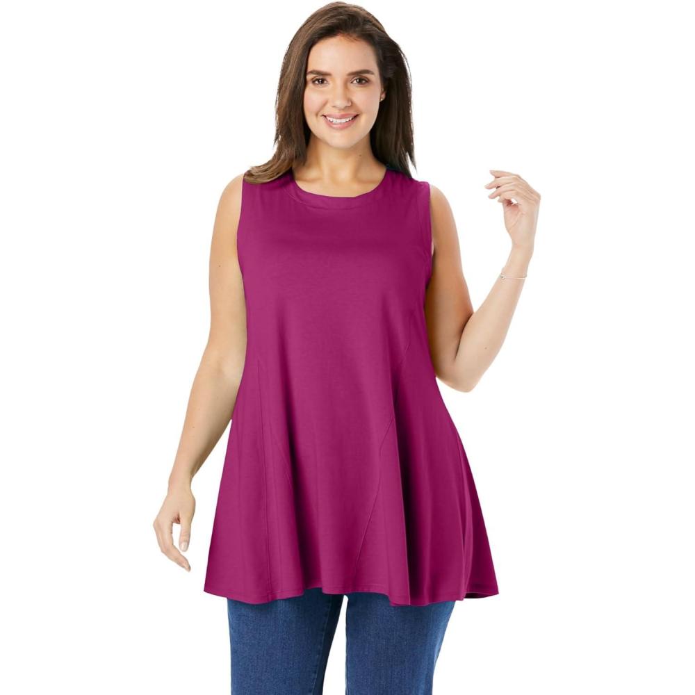 imageWoman Within Plus Size Sleeveless FitAndFlare Tunic TopRaspberry