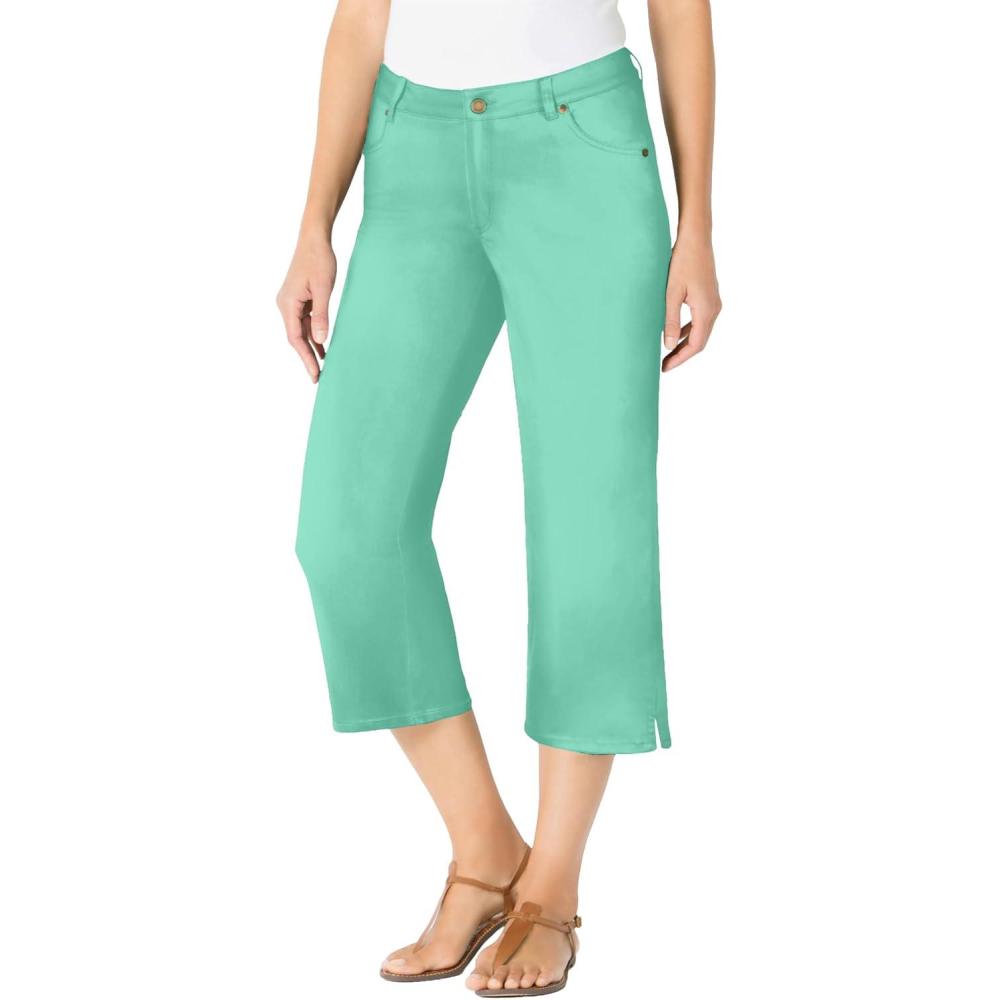 imageWoman Within Plus Size Stretch Denim FivePocket Capri JeansPale Seafoam