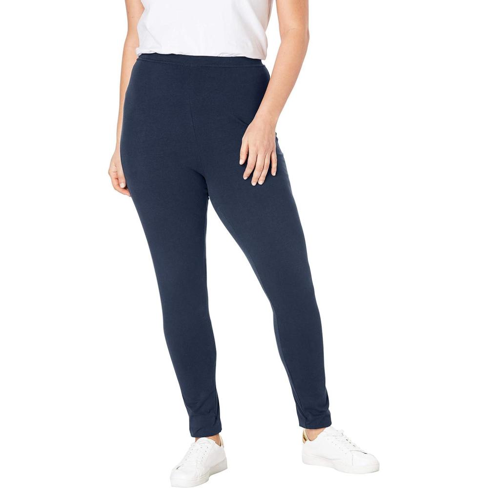 imageWoman Within Plus Size Tall StretchCotton Knit PullOn Leggings 4X Navy