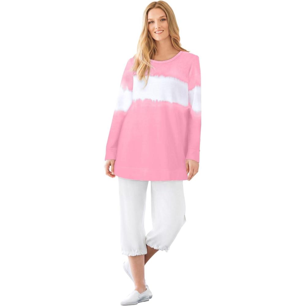 imageWoman Within Plus Size TieDyed Knit Sweatshirt TunicDelicate Pink Ikat Tie Dye