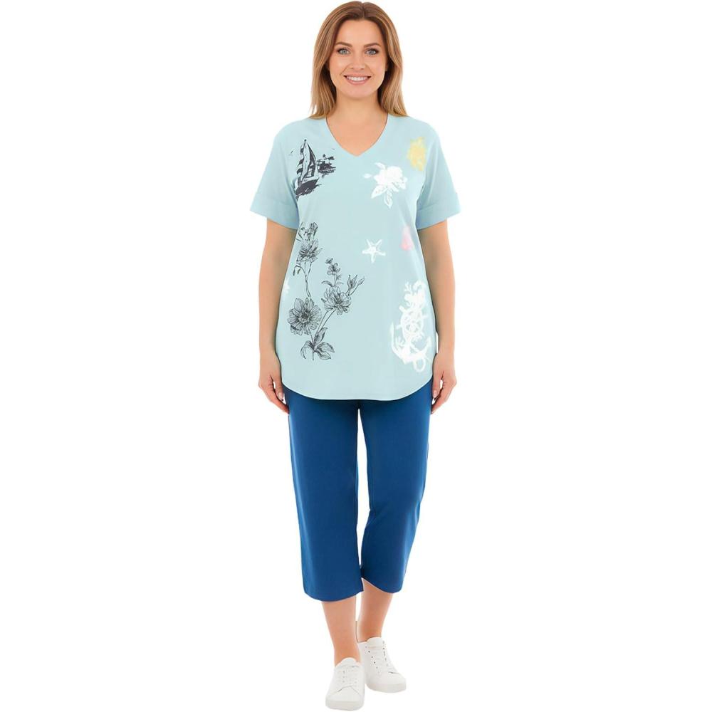 imageWoman Within Plus Size TwoPiece VNeck Tunic amp Capri SetSeamist Seaside Stamp